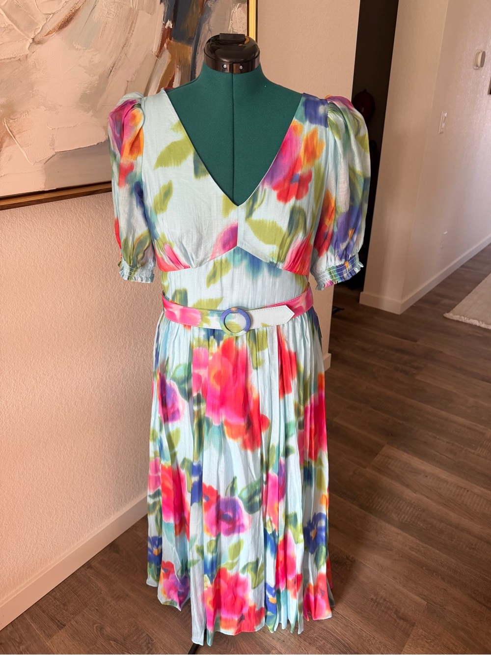 Taylor Pastel Blue Floral Maxi Dress with Pink & Green Accents